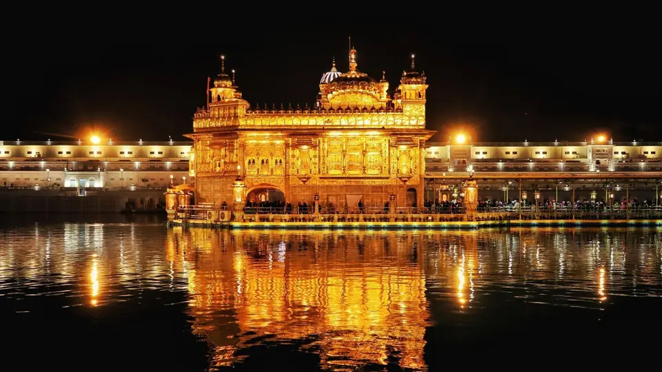 Golden Temple, Amritsar, reflected in the sarovar at night