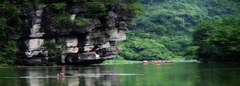 Limestone cliffs over the river at Trang An, Ninh Binh